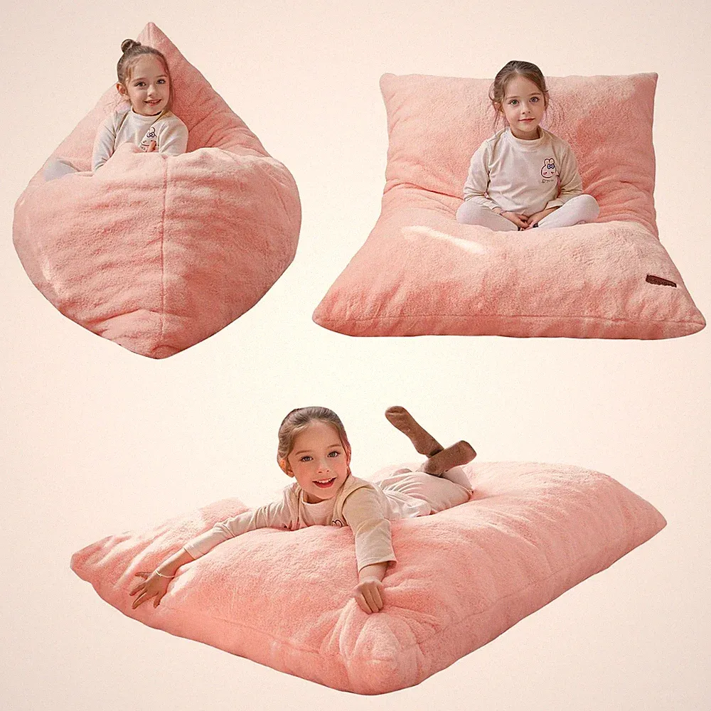 3 in 1 Bean Bag Chair Bed, Floor Sofa for Gaming, Reading, Faux Fur Floor Mat...