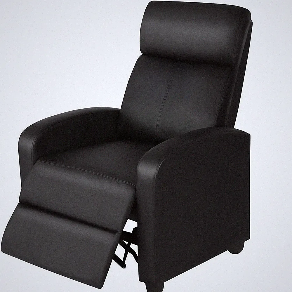 Black High-Density Faux Leather Push Back Recliner Chair