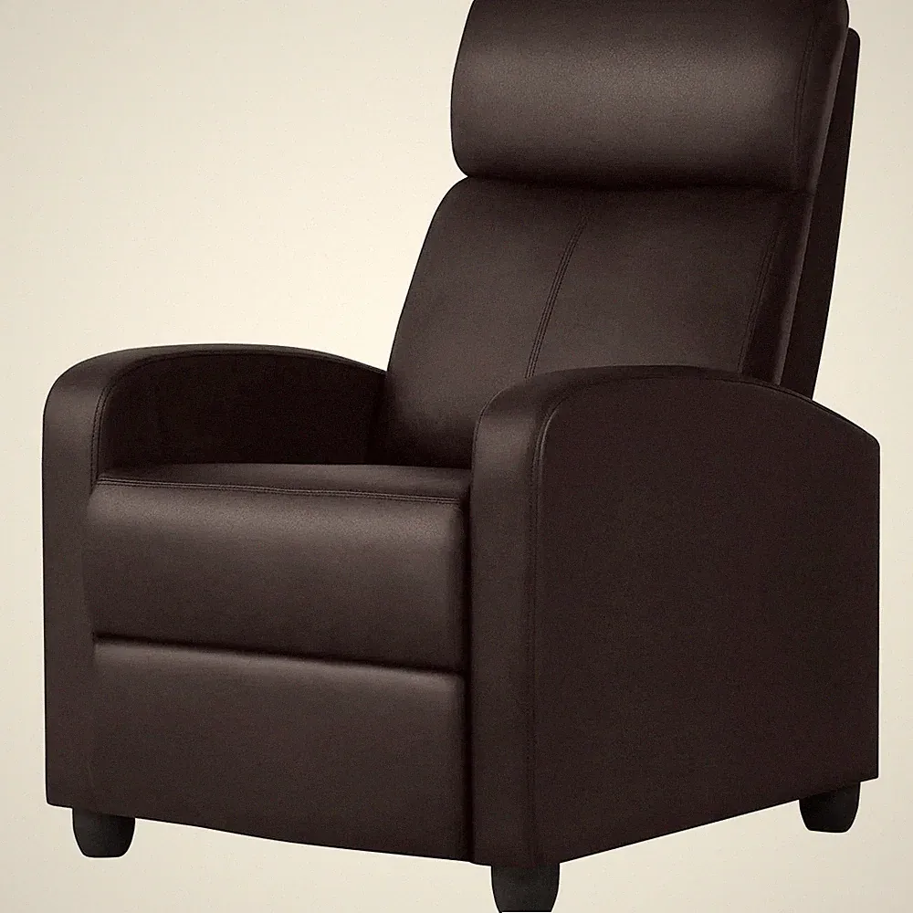 Dark Brown High-Density Faux Leather Push Back Recliner Chair