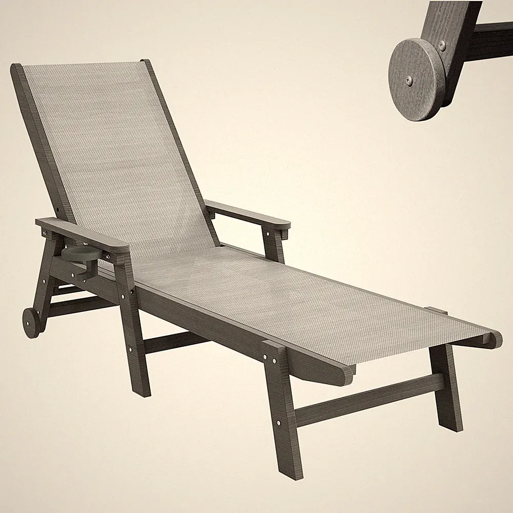 Gray Outdoor HDPE Chaise Lounge Chair with Wheels & 5-Position Recliner