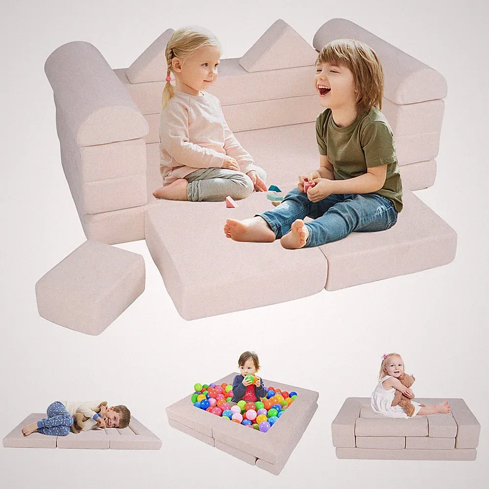 Kids Modular Play Couch Play Set w/ Suede Fabric Cover High-Density Foam