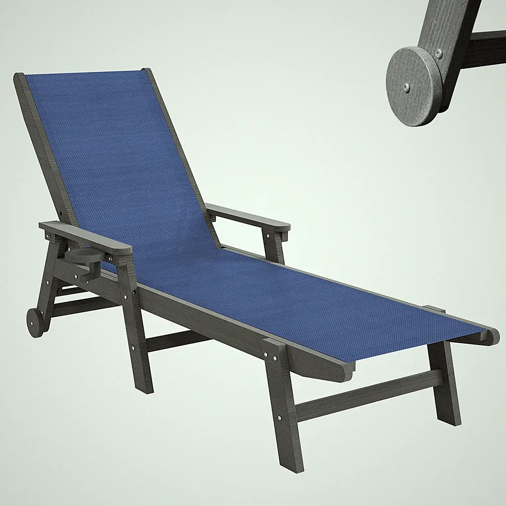 Outdoor Patio Lounge Chair w/ Wheels, Adjustable 5-Position Recliner, Navy Blue