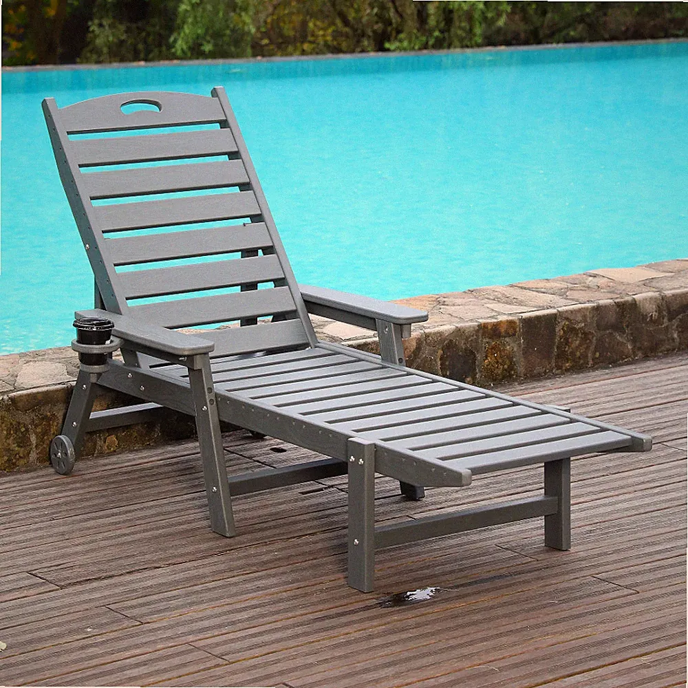 Outdoor Patio Poolside Chaise Lounge Chair 4-Position Adjustable Recliner